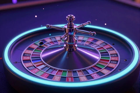 Live Roulette Kessel mit leuchtendem cyan Rand im Zen Neon Look
