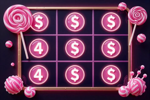 Sugar Rush 1000 Slot Thumbnail mit pinken Bonbon Symbolen von Pragmatic Play
