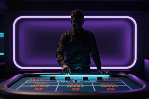 Live Dealer Studio Silhouette am leuchtenden Tisch im Live-Casino von GambleZen
