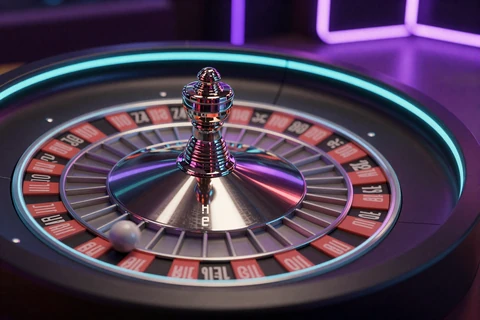 Drehender Live-Roulette-Kessel mit leuchtendem cyan Rand im GambleZen Live-Casino
